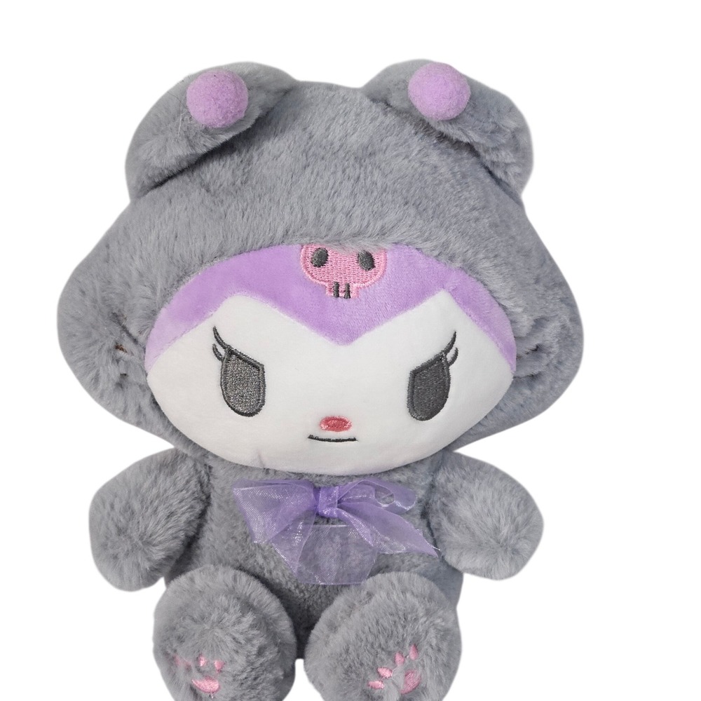 Sanrio Kuromi Plush Small Grey Cat Costume Purple Bow Kawaii Collectible